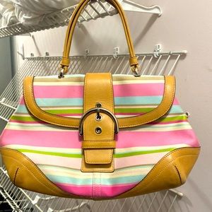 Authentic Coach Hampton Stripe Vachetta Handbag Vintage Pink